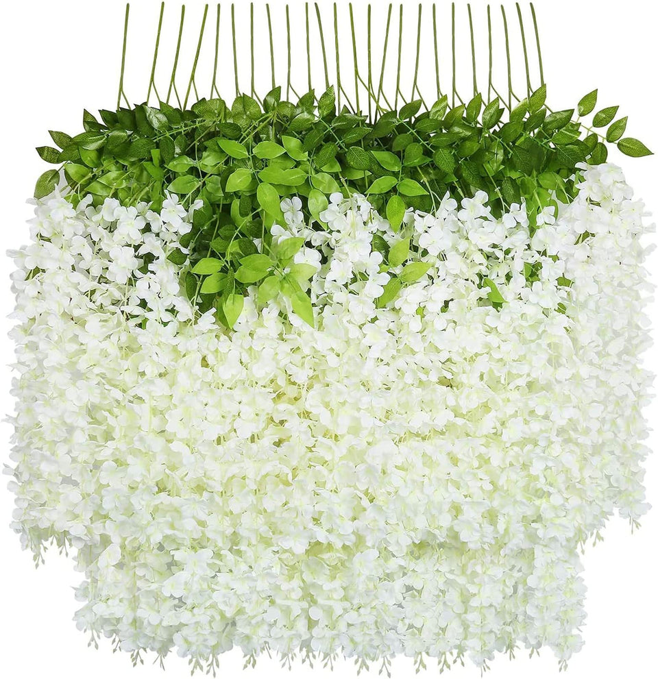 U'Artlines wisteria garland close-up showing lifelike petals for elegant wedding decor.