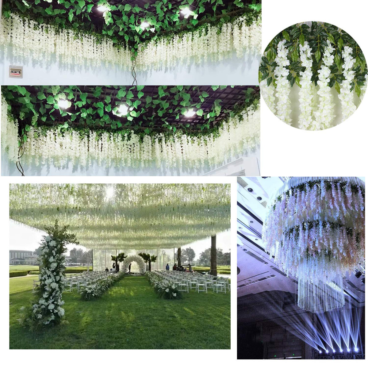 U'Artlines wisteria garland silk material for durable, life-like blooms.