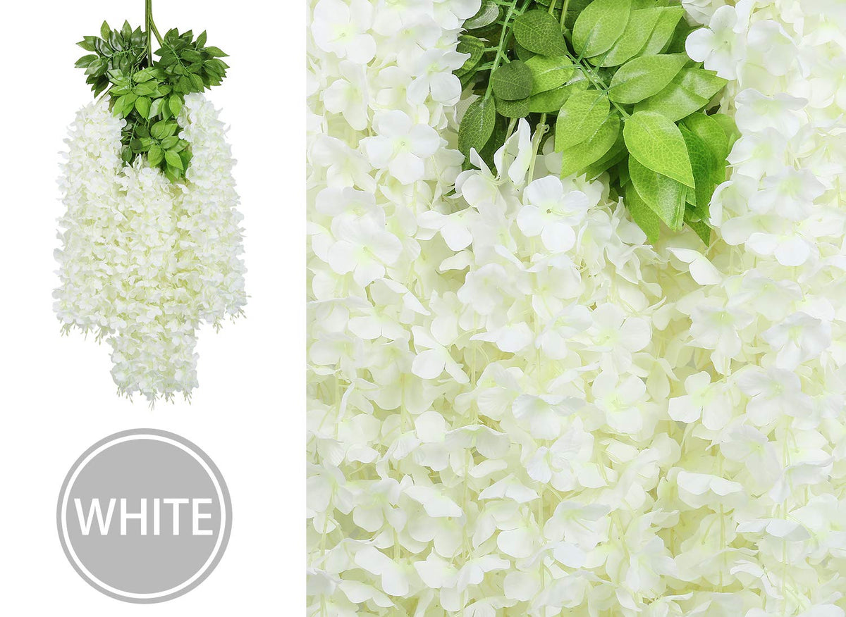 U'Artlines wisteria garland white flowers on wall for ambient decor.