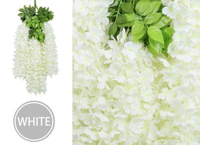 U'Artlines wisteria garland white flowers on wall for ambient decor.