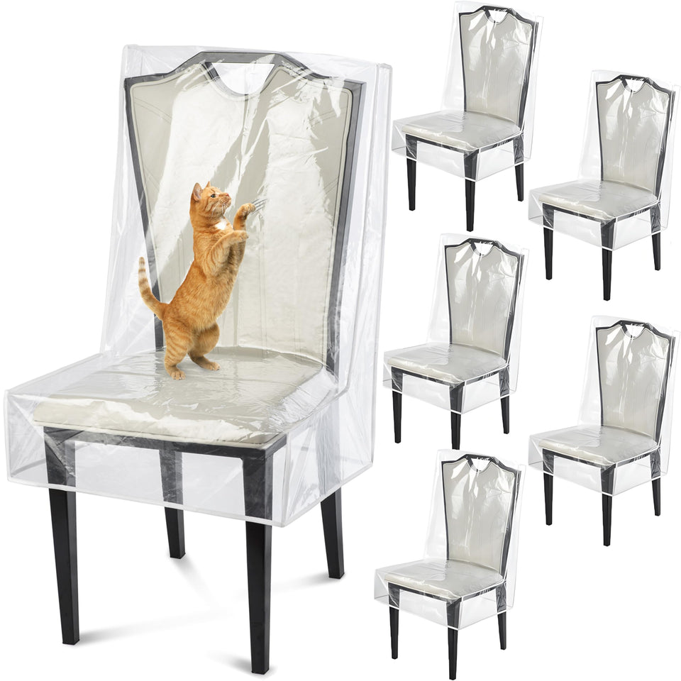 Uawsyut clear dining chair covers protect against spills while preserving chair look.