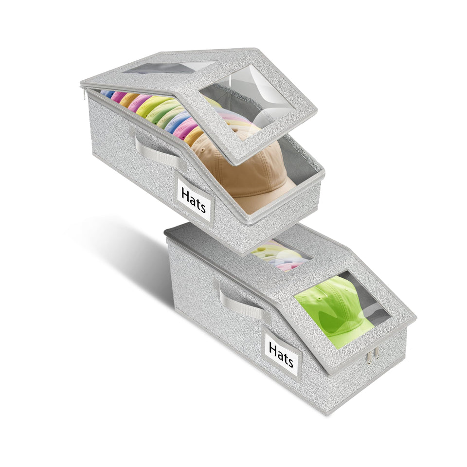Uawsyut stackable hat storage boxes demonstrate tidy closet organization for easy access.