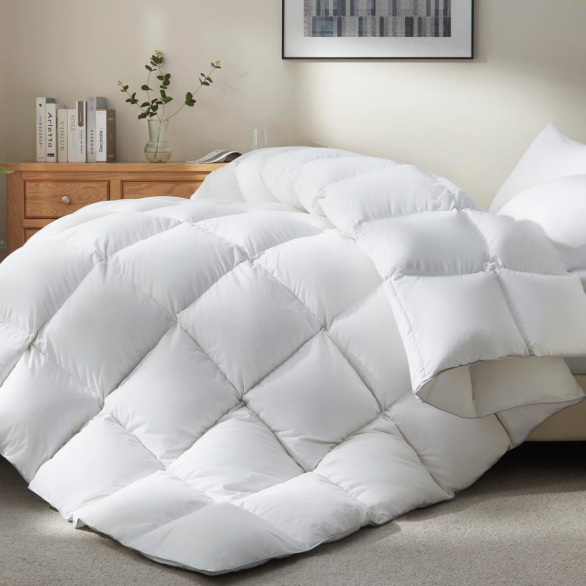 Ubauba goose-downfiber comforter queen 90x90 with plush cover and cozy warmth