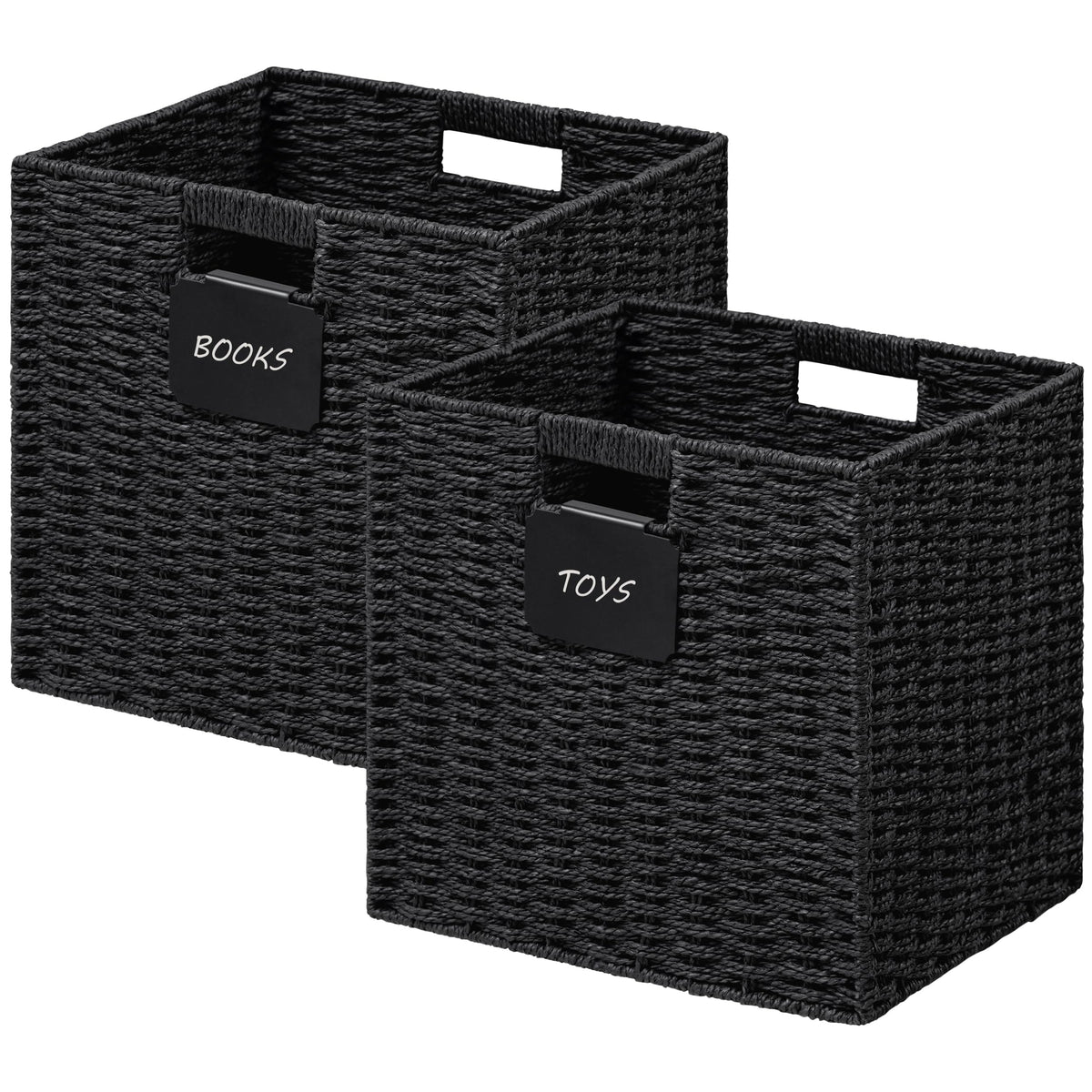 UBBCare wicker basket in black sits on a shelf, sturdy and ready for daily organizing.