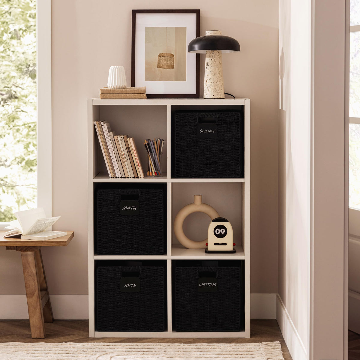 UBBCare KALLAX-compatible wicker basket neatly fits, adding organized style to living spaces.