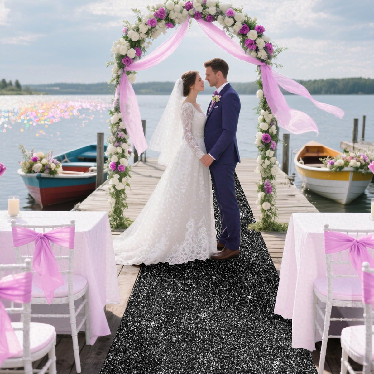 UBCGOTT glitter black runner for movie night setups with sparkle