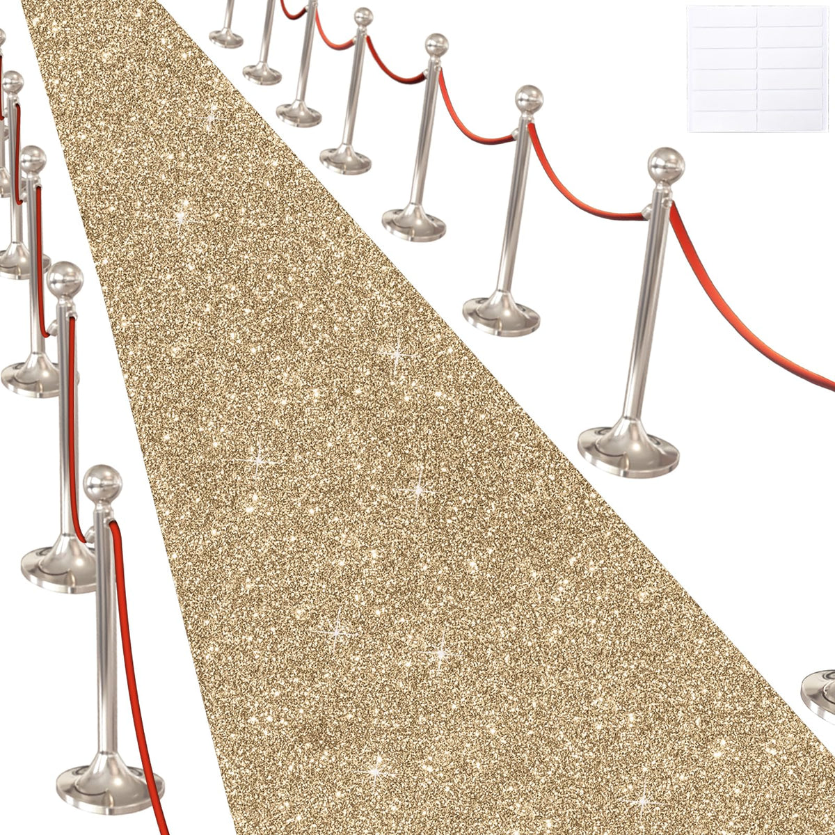 UBCGOTT Glitter Champagne Gold carpet runner creates a glamorous wedding entrance.