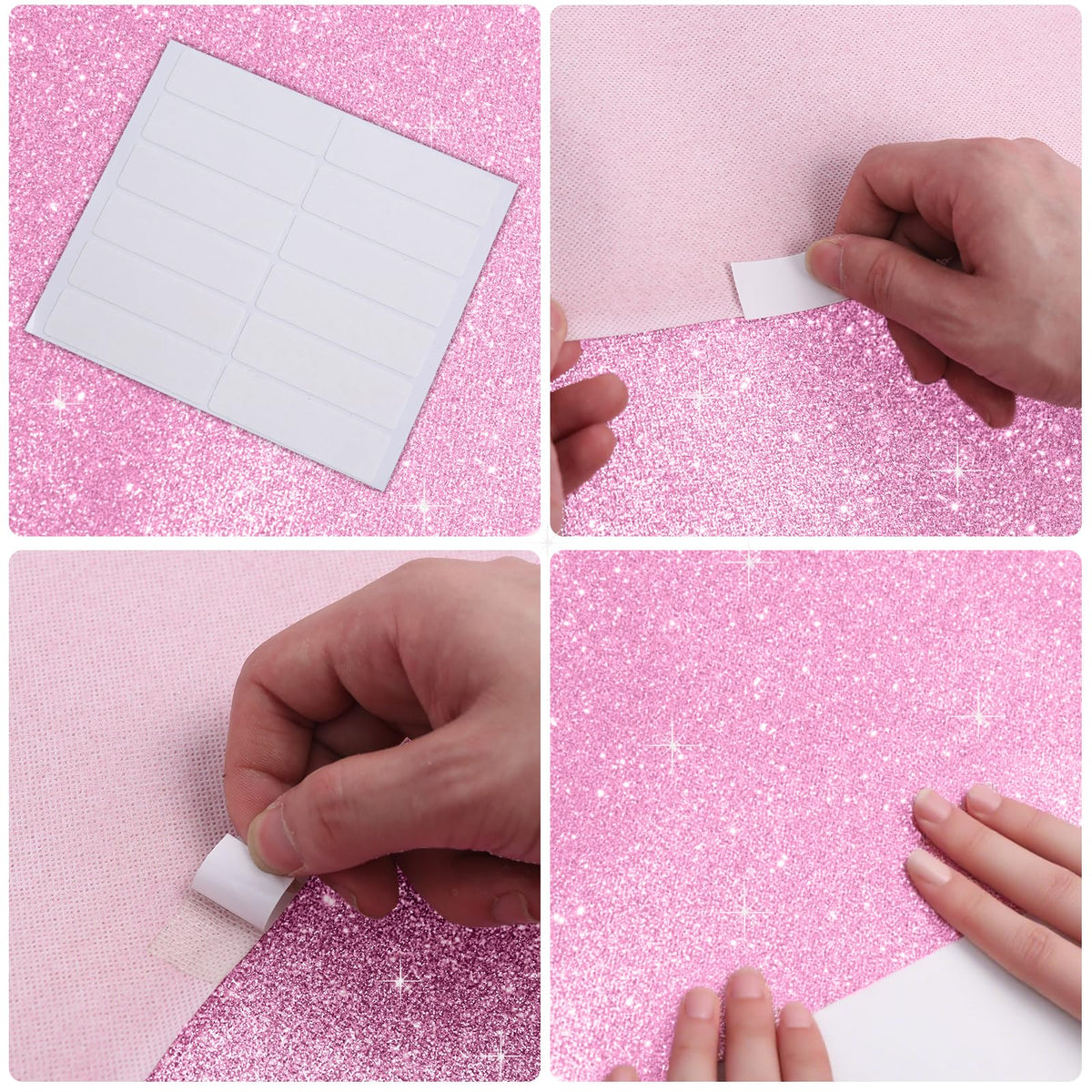UBCGOTT Glitter Pink Carpet Runner adhesive tape closeup showing secure bond.