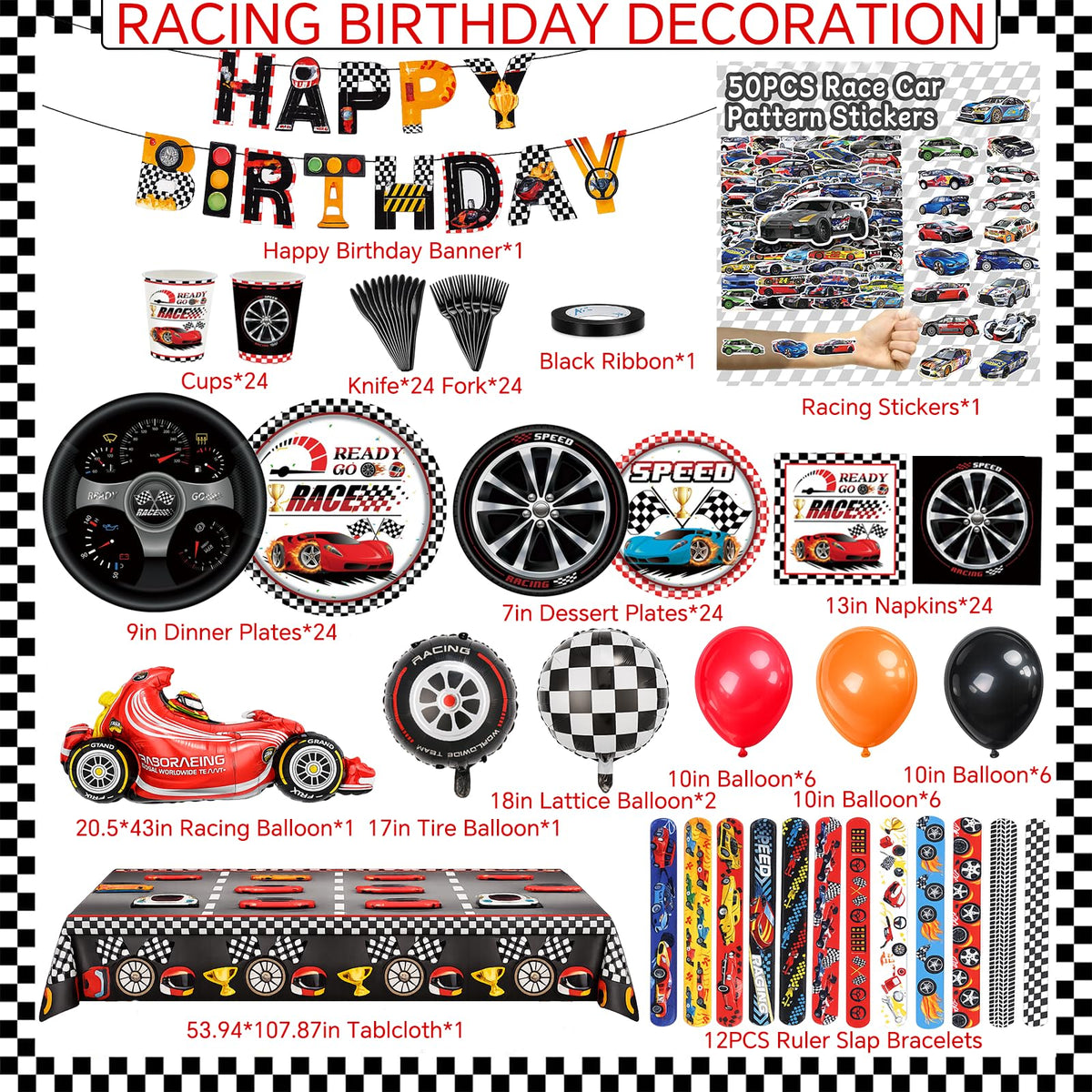 UBGKCJSJ racecar tablecloth creates cohesive racing backdrop.