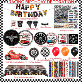 UBGKCJSJ racecar tablecloth creates cohesive racing backdrop.