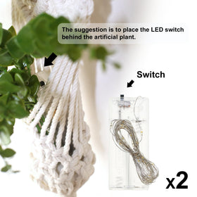 UBOSU green macrame piece hanging above a shelf to frame greenery.