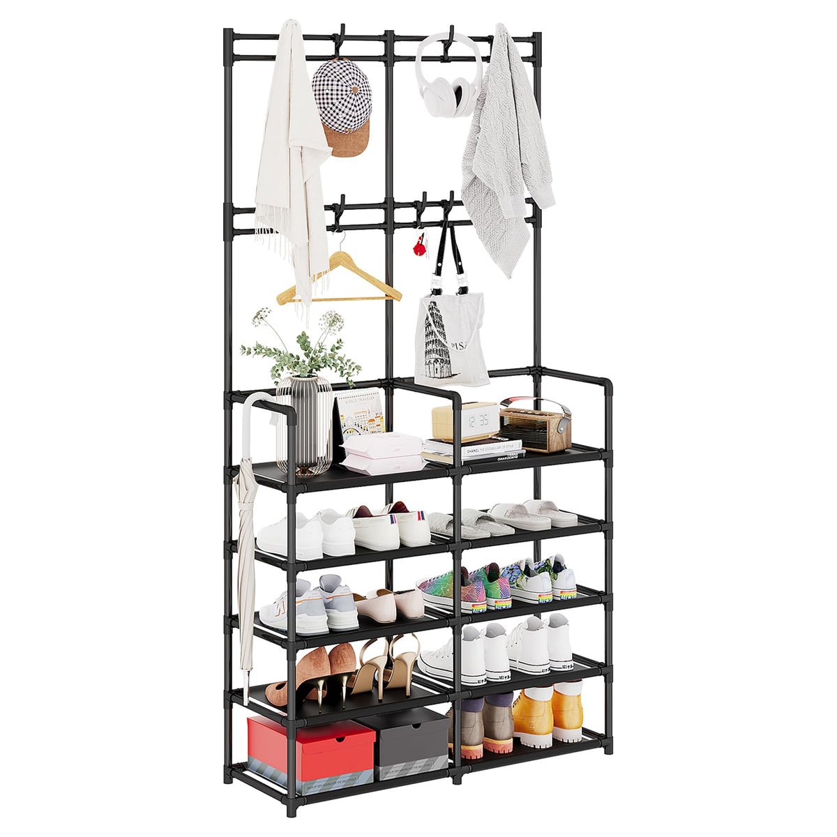 UDEAR 5-Tier coat rack front view with eight hooks for organized entryway storage