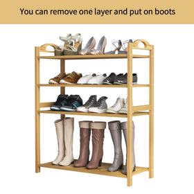 Packaged UDEAR bamboo shoe rack with installation accessories and instructions.