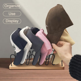 UdoUto wood and metal hat rack blends with decor while organizing caps