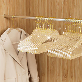 UEAKPIC clear hangers with gold glitter for organized closets and elegant display