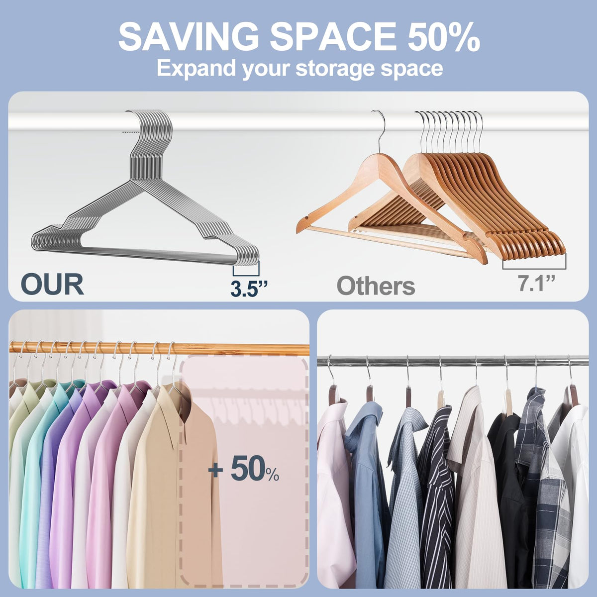 UEAKPIC rustproof stainless steel hangers resist bathroom moisture.