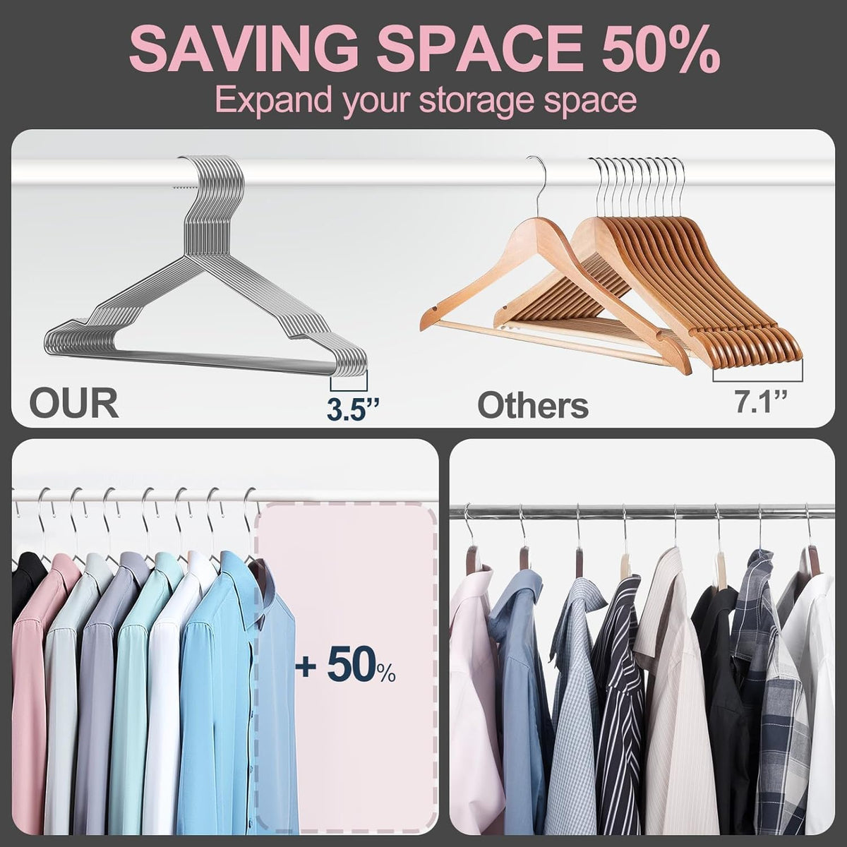 UEAKPIC suits, shirts, and dresses hang neatly on rustproof stainless steel.