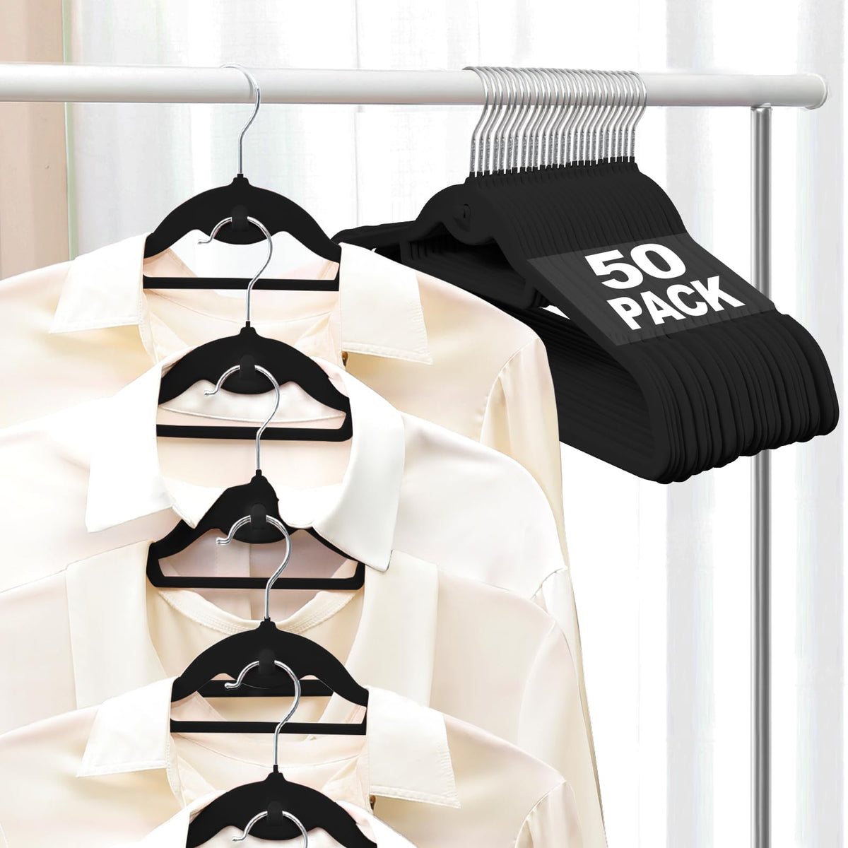 UEAKPIC velvet hangers stackable 50-pack for maximizing closet space and organization