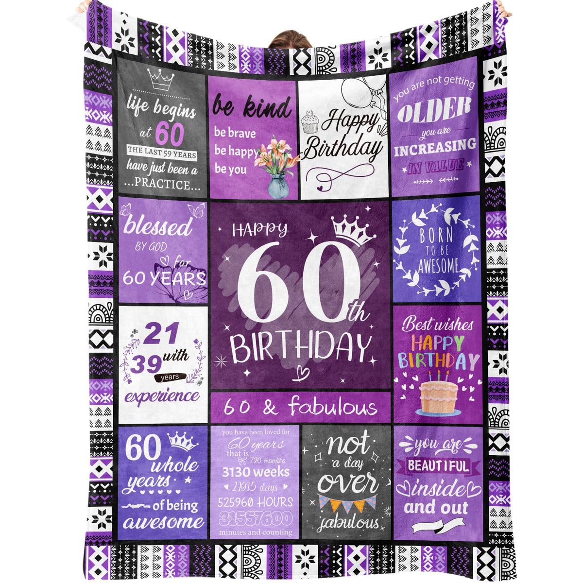 Ueedklaayy 60th birthday blanket close-up shows plush fabric for warmth
