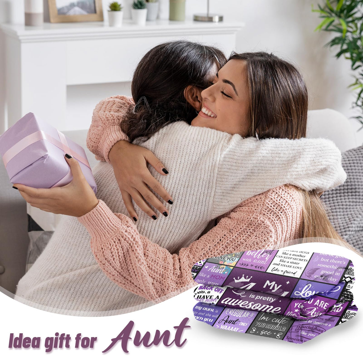 Ueedklaayy auntie birthday surprise blanket gift-ready setup.