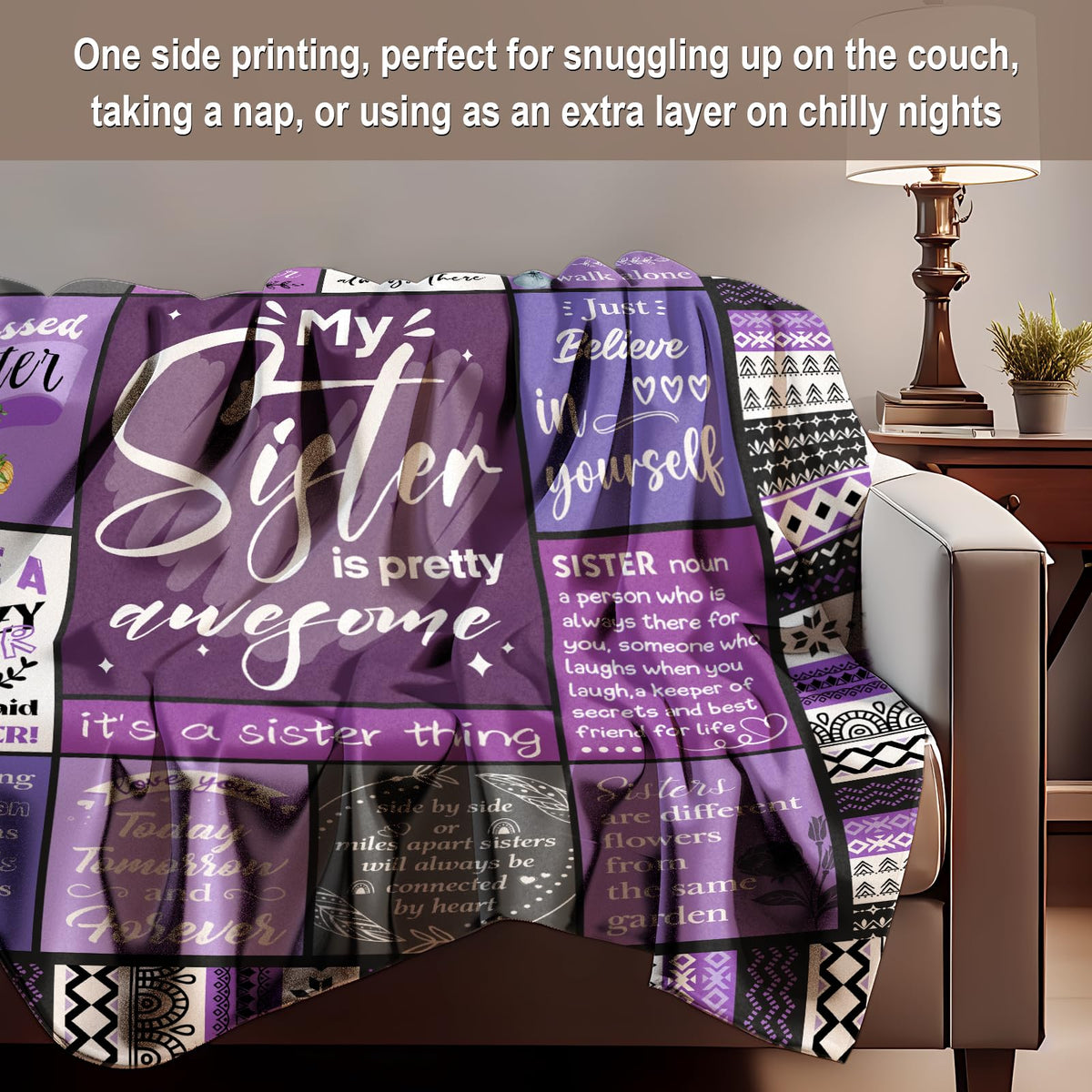 Ueedklaayy Sister Gifts Blanket 60x50 inch size shows generous wrap for beds