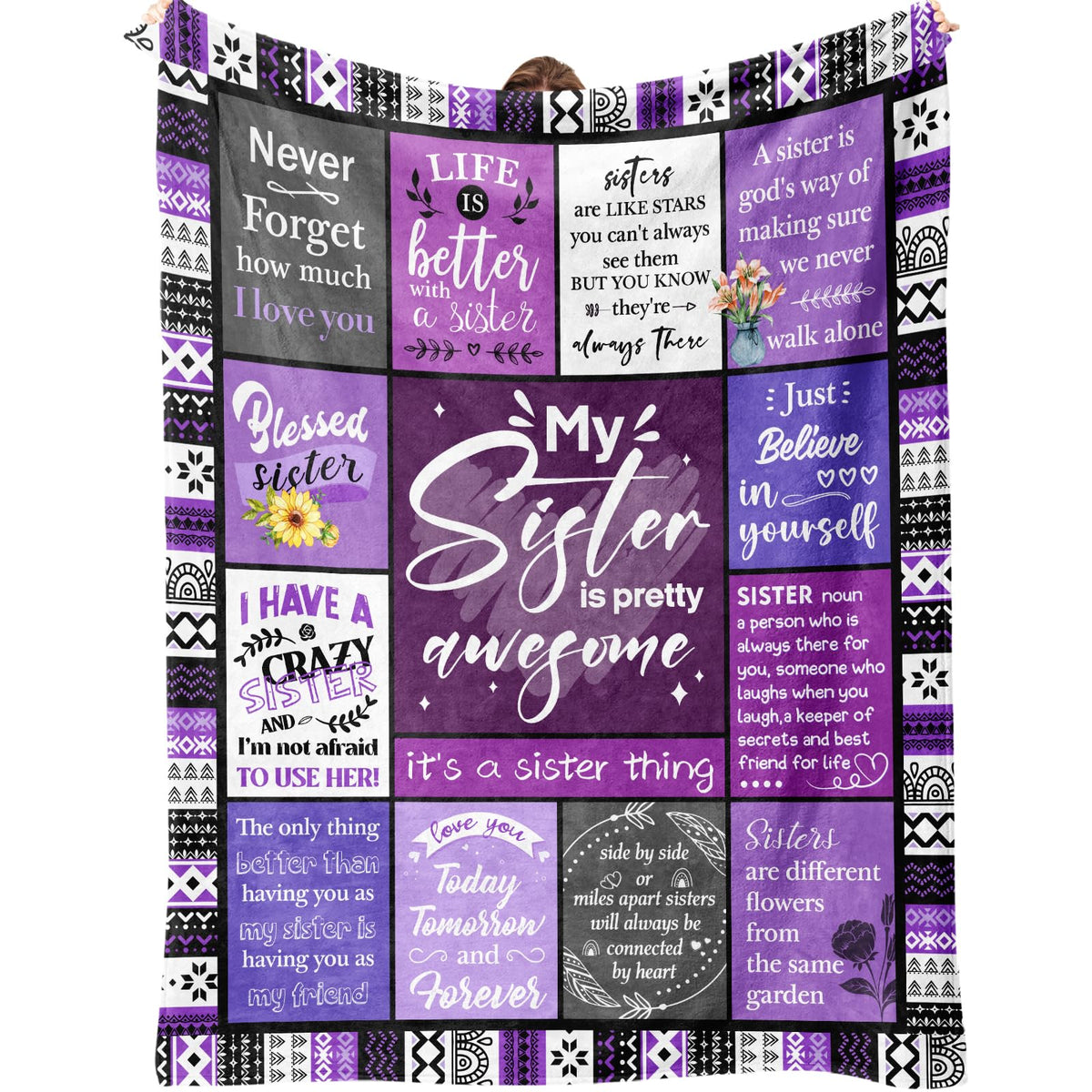 Ueedklaayy Sister Gifts Blanket purple bohemian lace for cozy evenings