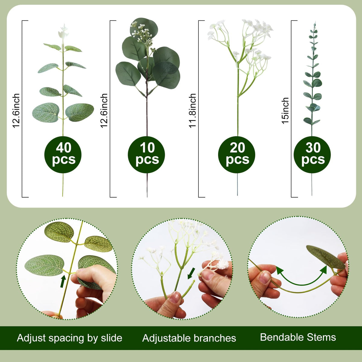 uehdydh silver dollar eucalyptus leaves durable, colorfast greenery for long-lasting decor