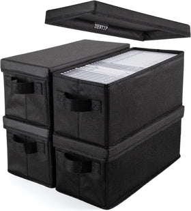 UENTIP CD storage boxes pack 4 in black keep media neatly organized.