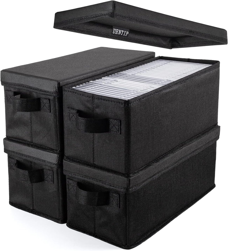 UENTIP CD storage boxes pack 4 in black keep media neatly organized.