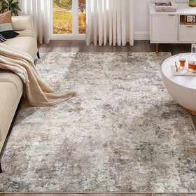 UERMEI neutral-abstract rug in brown and grey for cozy living room ambiance.