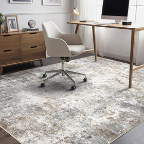 UERMEI neutral brown-grey rug complements modern decor styles.