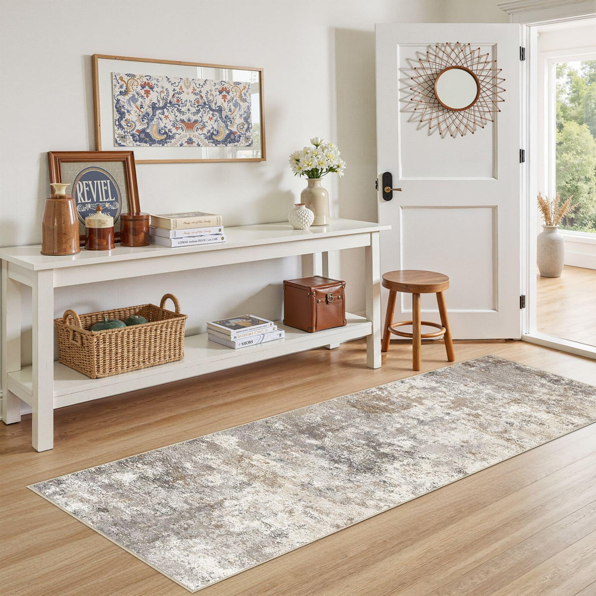 UERMEI non-slip backing rug secured on hardwood floors for safer busy homes