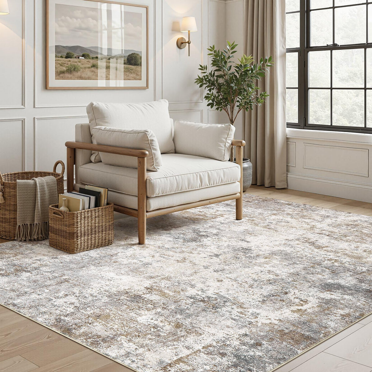 UERMEI stain-resistant polyester rug designed for durable, low-maintenance use.