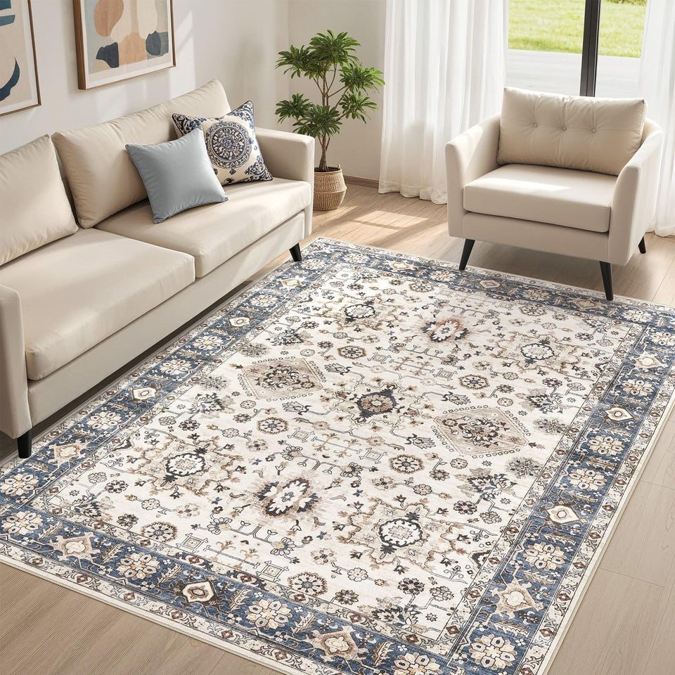 UESRUGS 5x7 area rug machine washable for easy cleaning in busy homes.