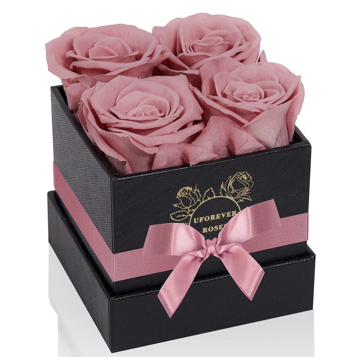 UFOREVER ROSES 4-piece box with dusty pink preserved roses, a timeless gift for her