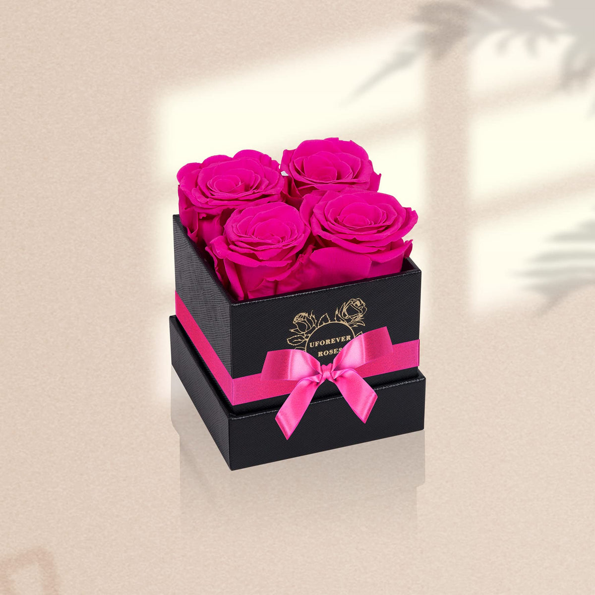 U_FOREVER ROSES gift-ready presentation highlights four preserved roses.