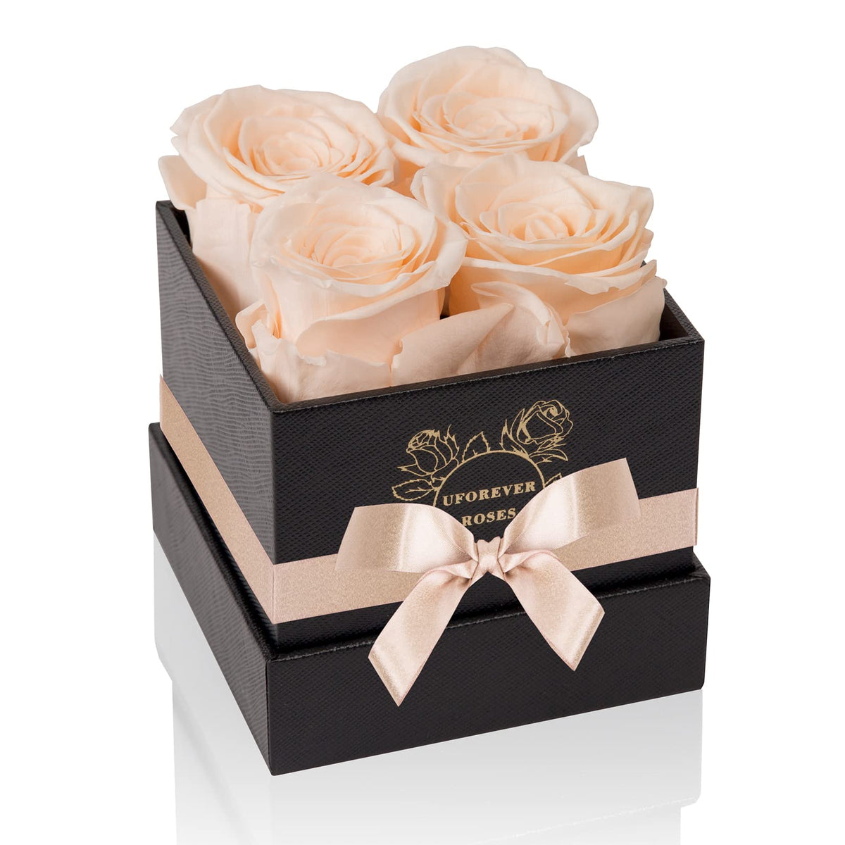 UFOREVER ROSES buttermilk four-rose box displays classic gift-ready arrangement for her special day