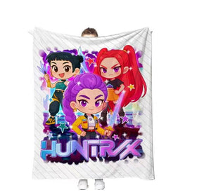 Ugecl K Pop D.e.mon Hunters blanket on a living room sofa for cozy family time.