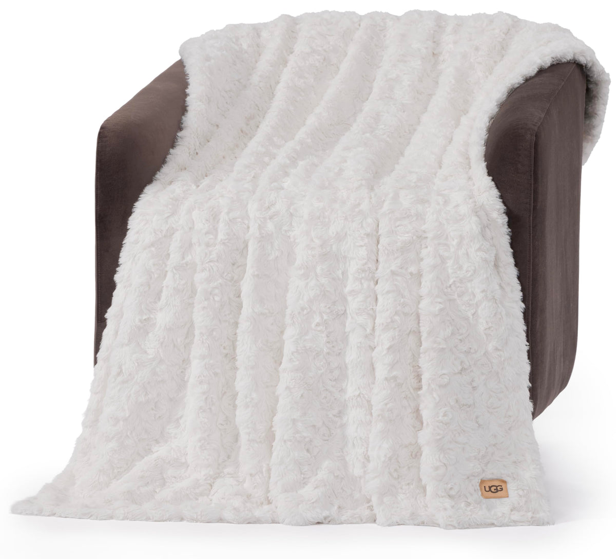 UGG Adalee white wave textured faux fur throw for cozy couch styling