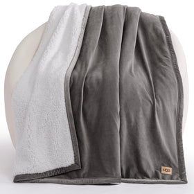 UGG Bliss Throw Blanket reversible grey fleece for cozy warmth and texture.