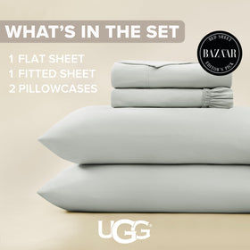 UGG Hedi queen fitted sheet with 16-inch deep pockets fits securely on tall mattresses.