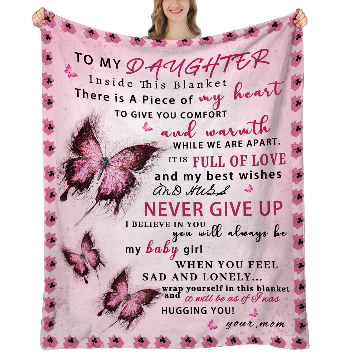UHANKRU daughter blanket with pink butterfly design for cozy warmth