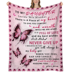 UHANKRU daughter blanket with pink butterfly design for cozy warmth