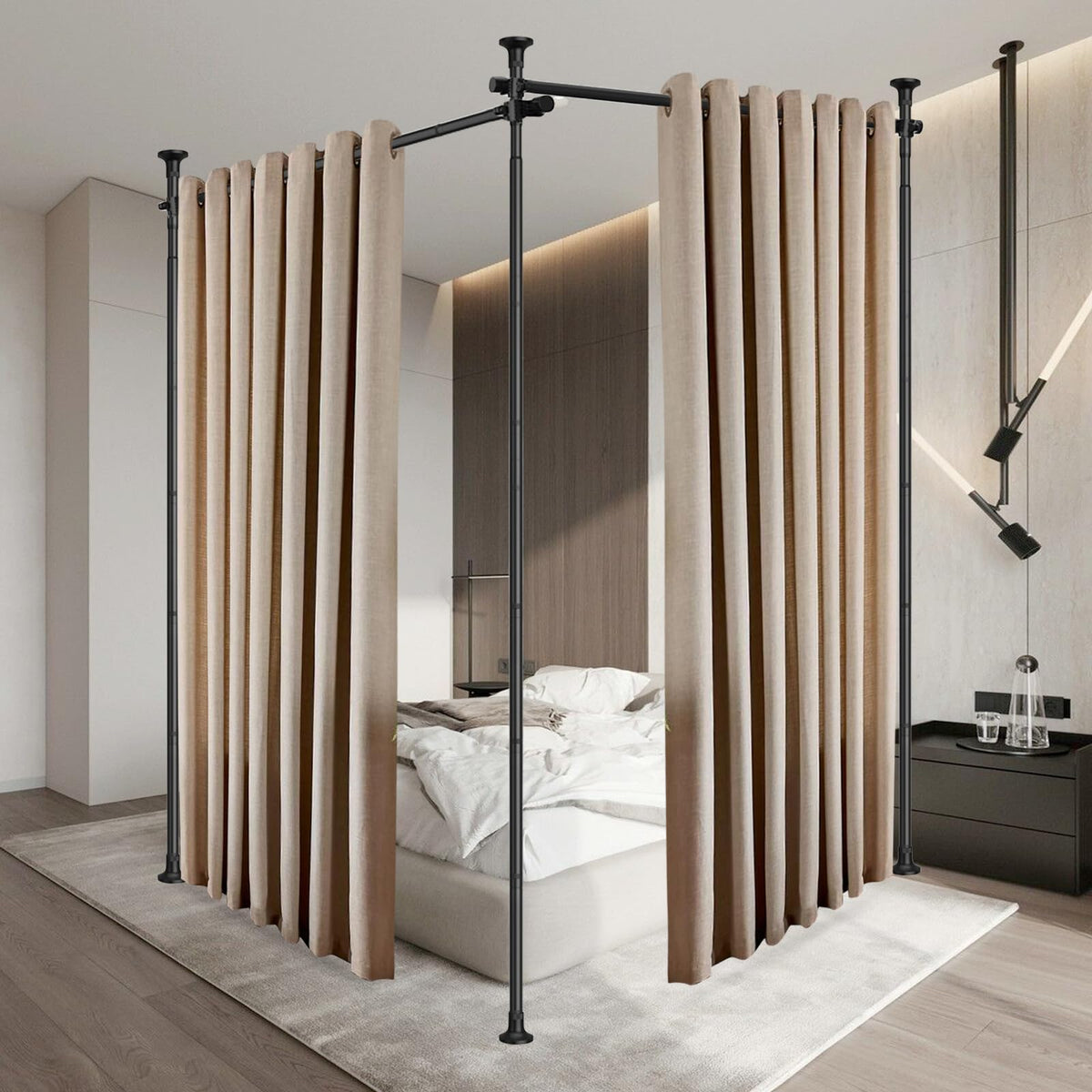 UIABOPZ room divider rod with adjustable height for flexible space separation.