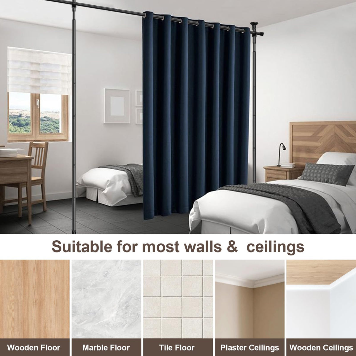 UIABOPZ heavy-duty design supports heavier curtains for privacy and space division.