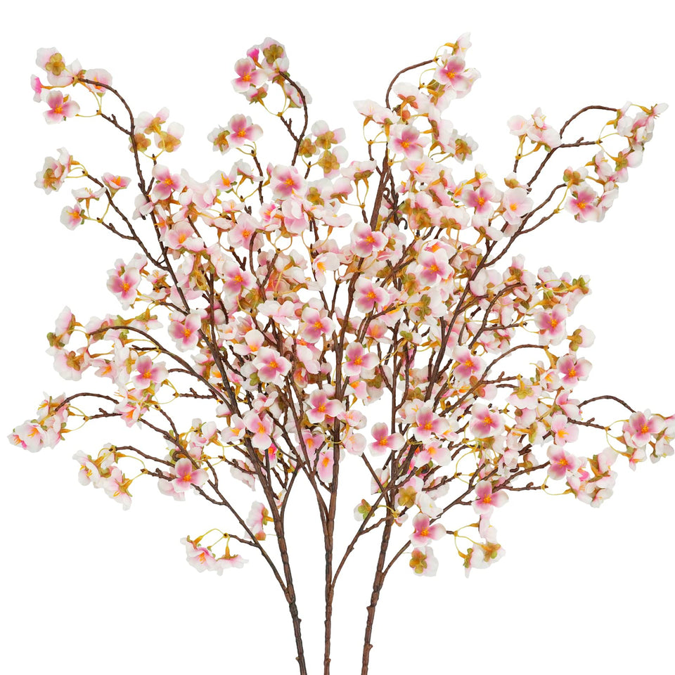 Uieke silk cherry blossom branch set 3 in pink, elegant home décor option