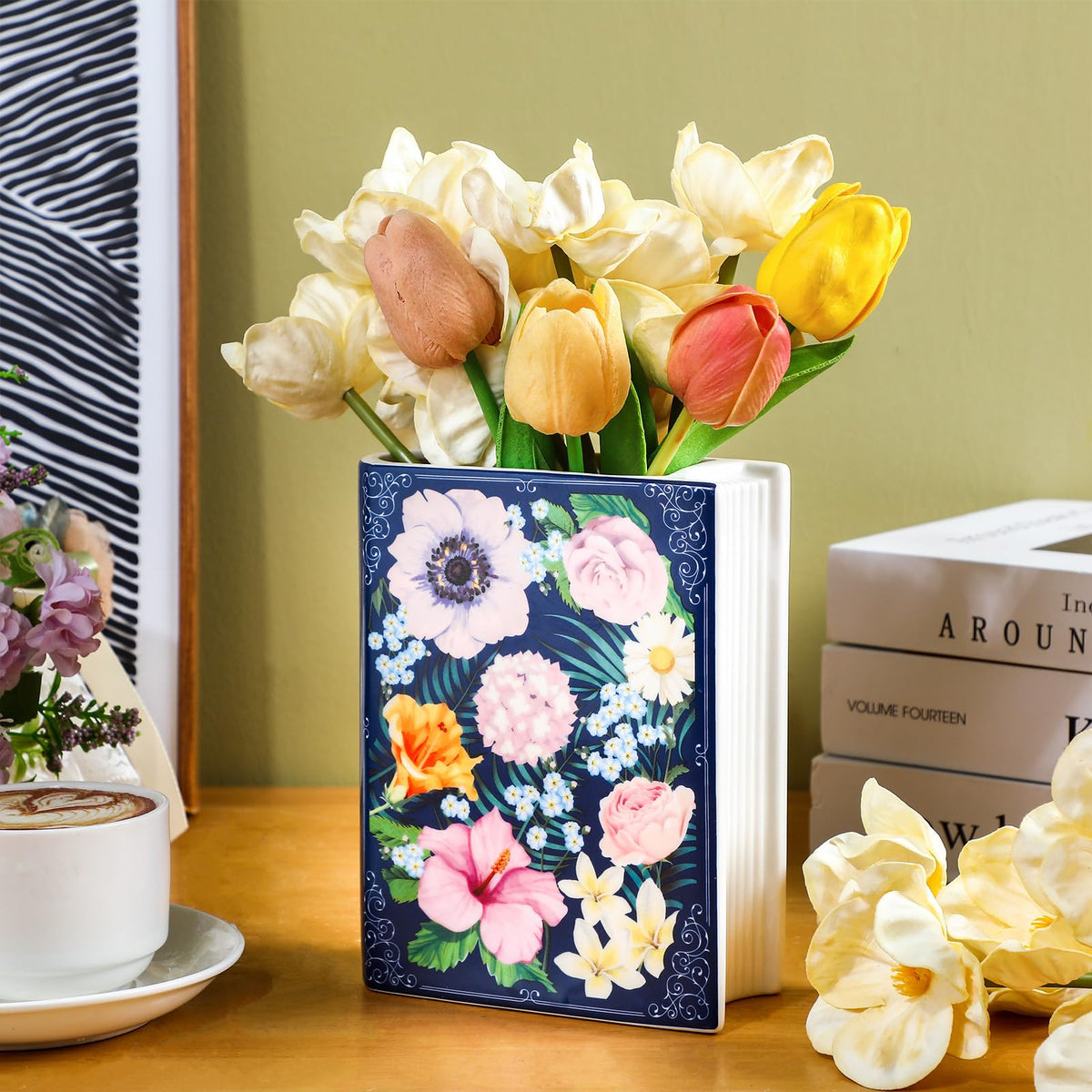 Uiifan book-shaped ceramic vase on shelf enhancing decor