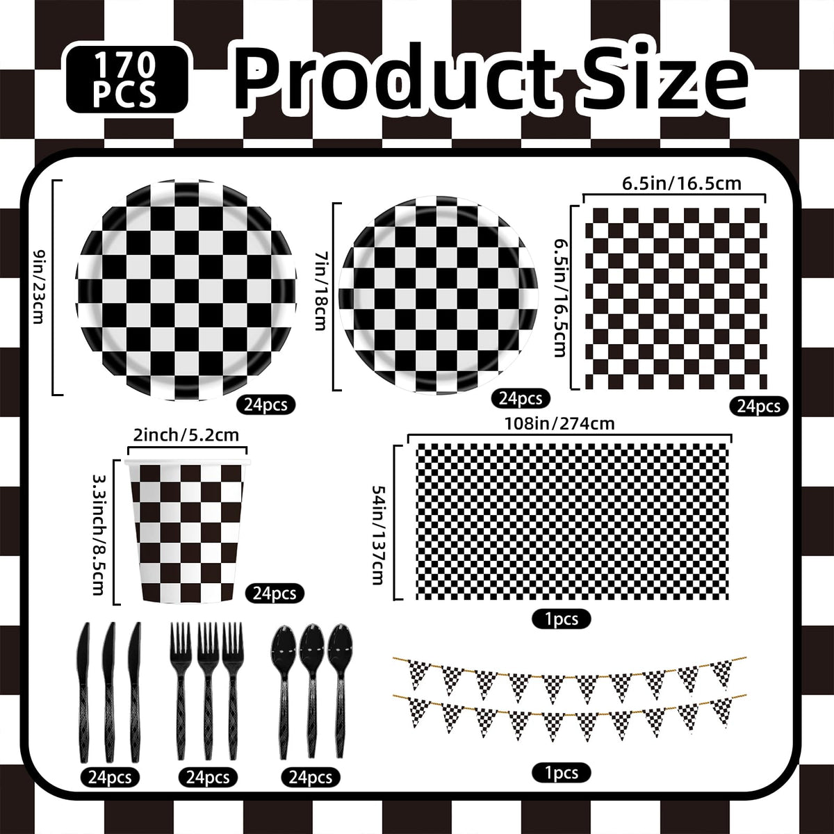 Uikeleexm race car dessert plates with checkered pattern add speed to snacks.