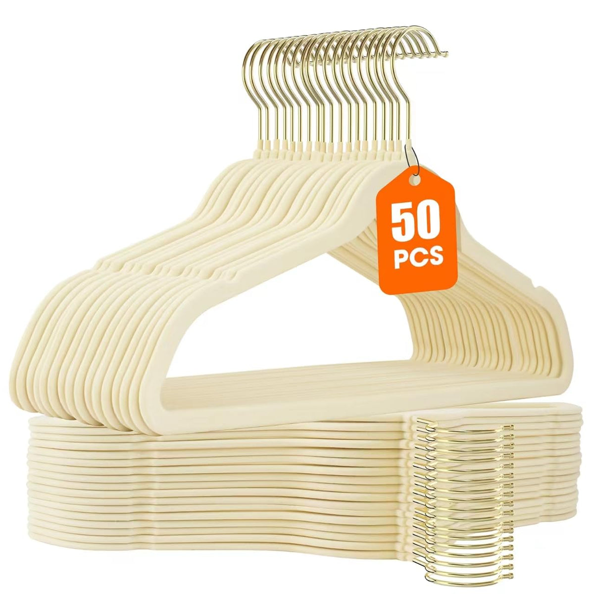 Uinicor beige velvet hanger with 360 degree hook keeps garments securely in place