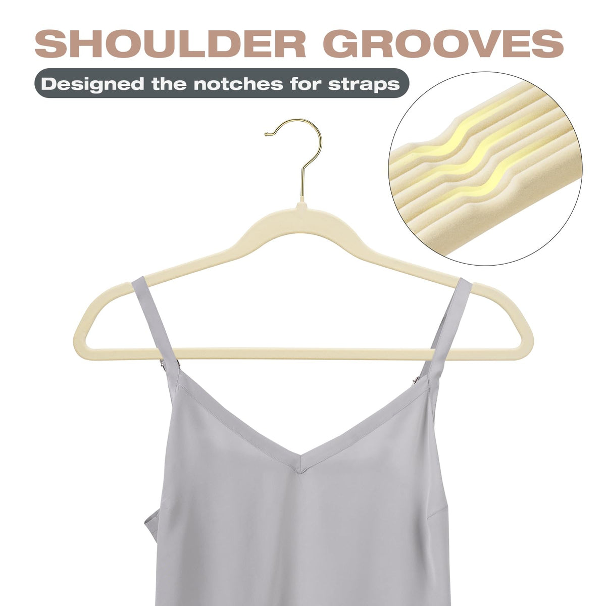 Uinicor curved-shoulder velvet hanger preserves garment silhouette